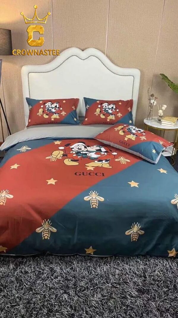 Best Gucci Mickey Couple Christmas Luxury Brand Bedding Set Home Decor Duvet Cover Set