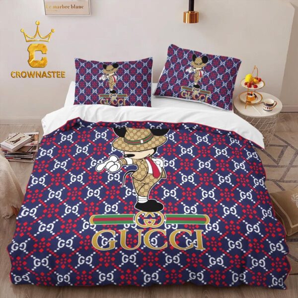 Best Gucci Mickey Hot Fashion Logo Premium Luxury Brand Bedding Set Home Decor Duvet Cover Set