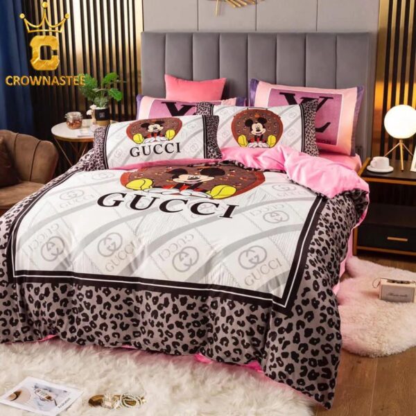 Best Gucci Mickey Mouse Luxury Brand Premium Bedding Set Duvet Cover Set Home Decor