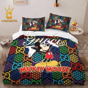 Best Gucci Mickey Mouse New Fashion Logo Premium Luxury Brand Bedding Set Home Decor Duvet Cover Set