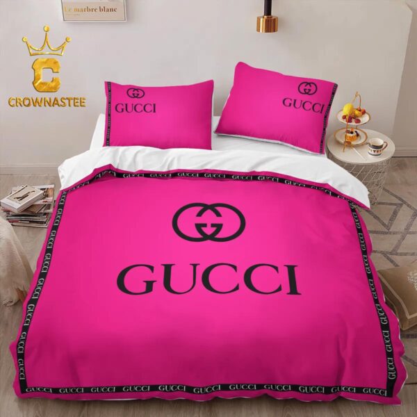 Best Gucci Pinky Fashion Logo Luxury Brand Bedding Set Home Decor Duvet Cover Set