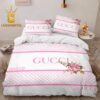 Best Gucci Pinky White Luxury Brand Premium Bedding Set Bedspread Home Decor Duvet Cover Set