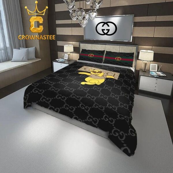 Best Gucci Pooh Logo Luxury Brand Bedding Set Bedspread Bedroom Home Decor Duvet Cover Set