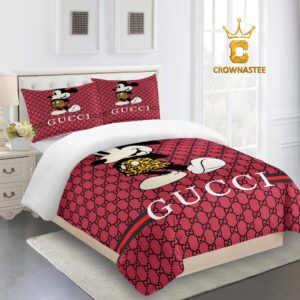 Best Gucci Red Mickey Mouse Logo Luxury Brand Bedding Set Bedspread Home Decor Bedroom Duvet Cover Set