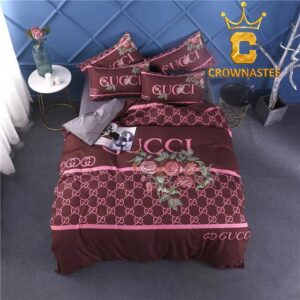 Best Gucci Red Wine Logo Luxury Brand Bedding Set Bedroom Home Decor Bedspread Duvet Cover Set