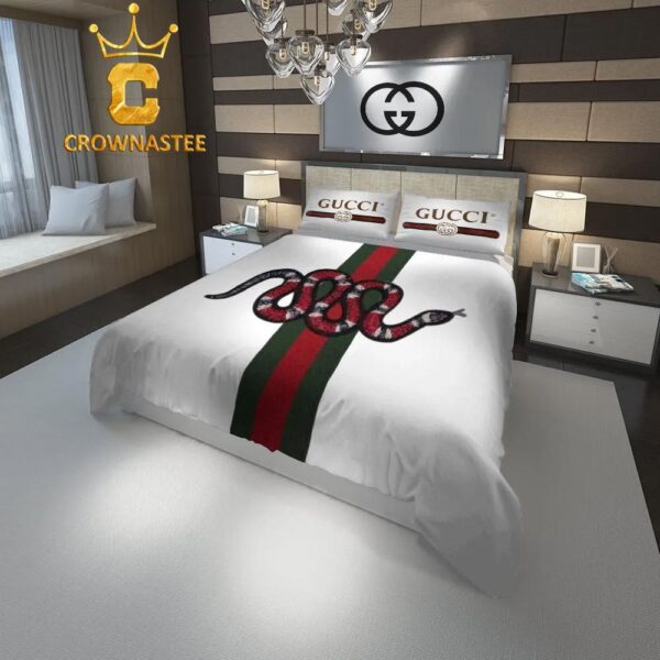 Best Gucci Snake Logo Luxury Brand Bedding Set Bedspread Home Decor Bedroom Duvet Cover Set