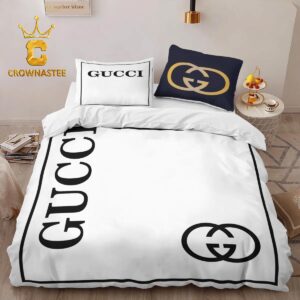 Best Gucci White Logo Luxury Brand Bedding Set Bedspread Home Decor Bedroom Duvet Cover Set