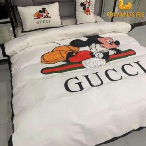 Best Gucci White Mickey New Hot Logo Luxury Brand Bedding Set Home Decor Duvet Cover Set