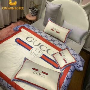 Best Gucci White Violet Luxury Brand Premium Bedding Set Bedspread Duvet Cover Set Home Decor