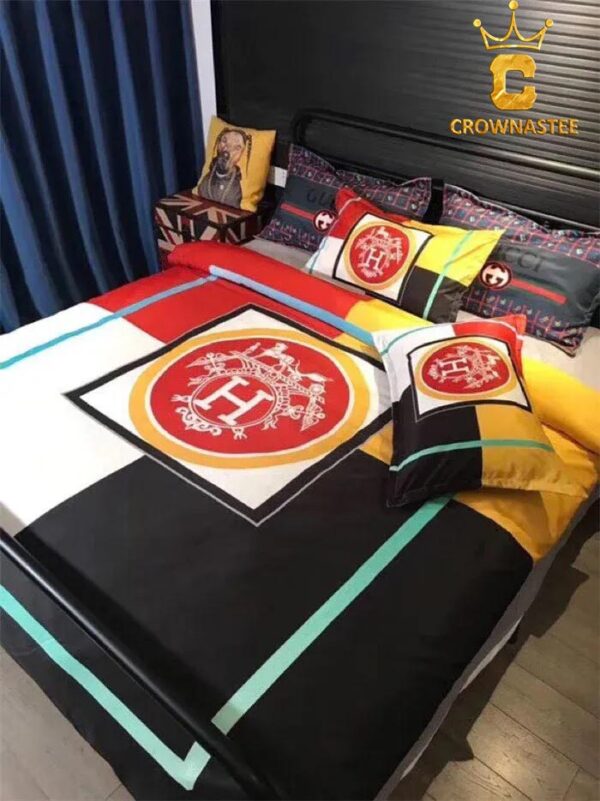 Best Hermes Mixing Color Background Luxury Brand Bedding Set Bedroom Home Decor Bedspread Duvet Cover Set