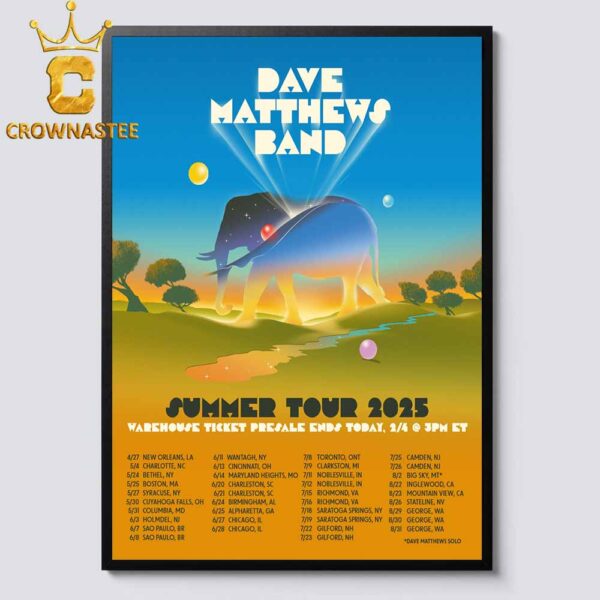 Dave Matthews Band Summer 2025 Tour Dates Home Decor Poster Canvas