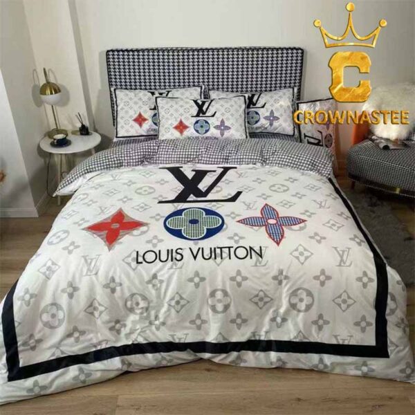 Louis Vuitton Big Logo Comforter Black White Bedding Sets Bedroom Duvet Cover