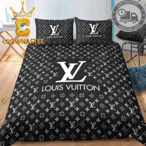 Louis Vuitton Big Logo Pattern Luxury Black Bedding Sets Duvet Set Pillow Cover