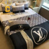 Louis Vuitton Big Logo Pattern Luxury Brand Comforter Brown Bedding Sets