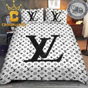 Louis Vuitton Big Logo Pattern Luxury White Bedding Sets Duvet Set Pillow Cover