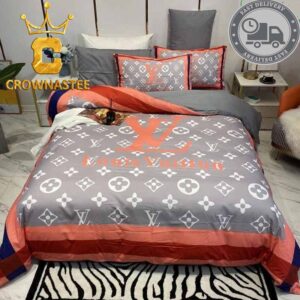 Louis Vuitton Grey And Red Bedding Sets Duvet Cover Bedspread