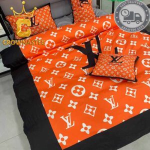 Louis Vuitton Luxury Black Orange Soft Bedding Sets Duvet Set Bedroom