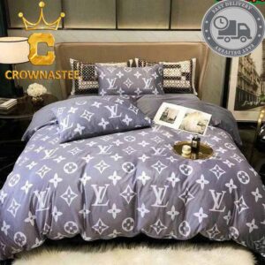 Louis Vuitton Luxury Pattern Grey Bedding Sets Duvet Cover Bedspread