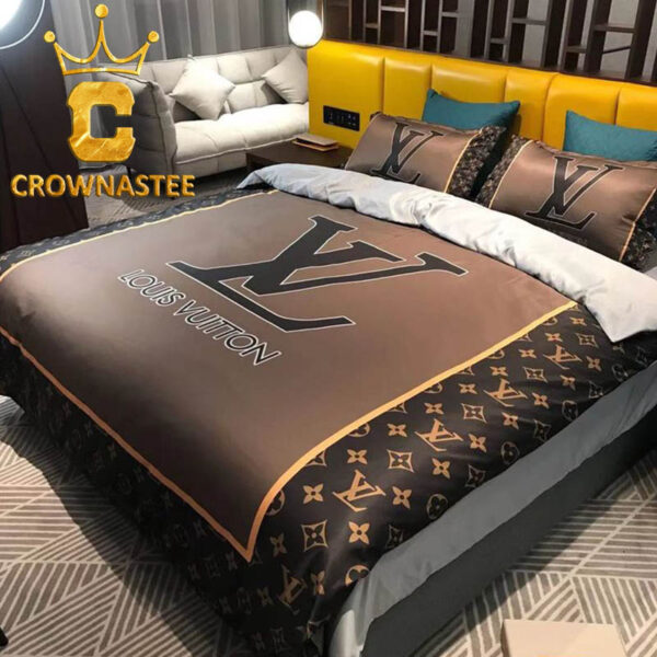 Louis Vuitton Pattern Luxury Brand Comforter Brown Bedding Sets