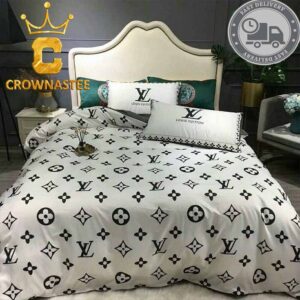 Louis Vuitton White Pattern Luxury Bedding Sets Duvet Cover Bedroom