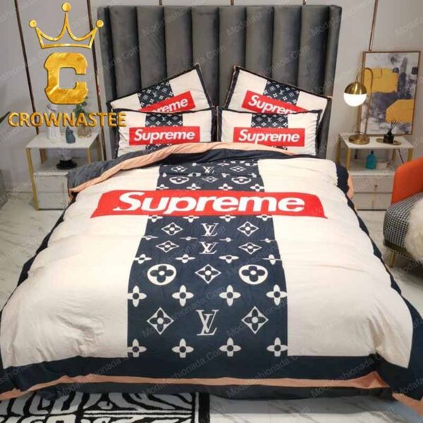 Louis Vuitton x Supreme Big Logo Comforter Bedding Sets Bedroom Sets Duvet Cover Bedspread