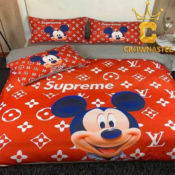 Louis Vuitton x Supreme Mickey Mouse Comforter Bedding Sets