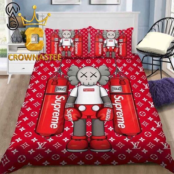 Supreme x Kaws Luxury Brand Red Bedding Set Bedspread Duvet Cover Set