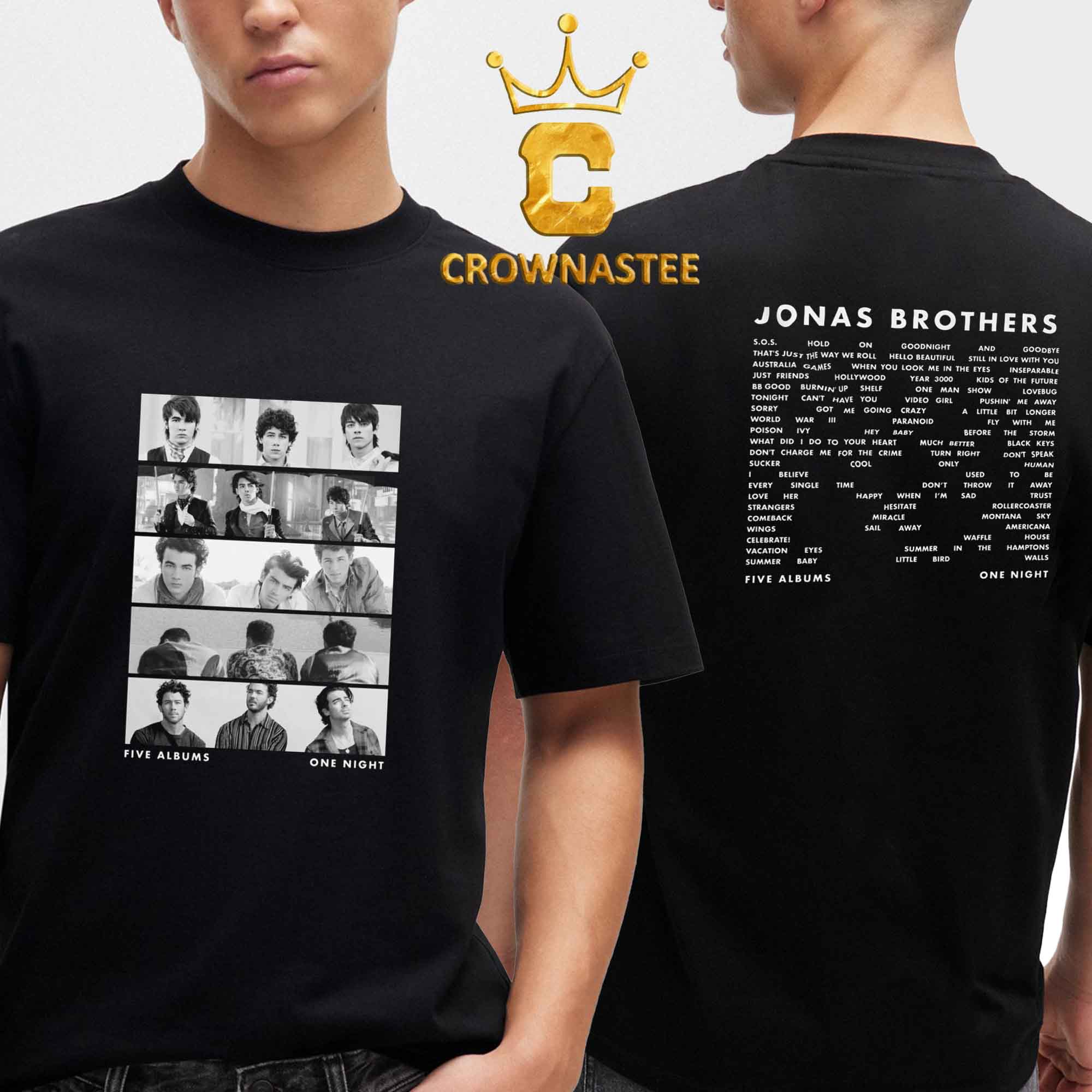 Jonas Brothers The Tracklist Five Album One Night Two Sided T-Shirt Jonas Brothers The Tracklist Five Album One Night Two Sided T-Shirt