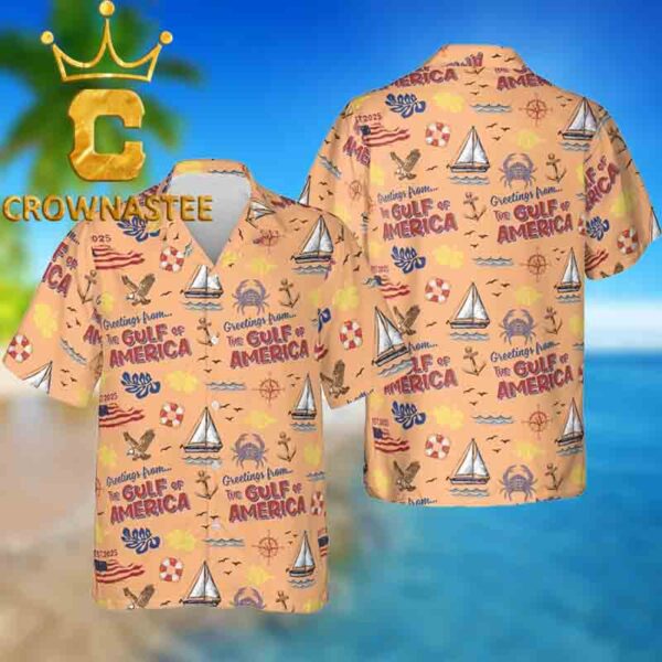 Gulf Of America Donald Trump American Flag Beach Summer Vibes Orange Hawaiian Shirt