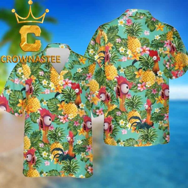 Moana Hei Hei Disney Tropical Floral Summer Vibes Hawaiian Shirt
