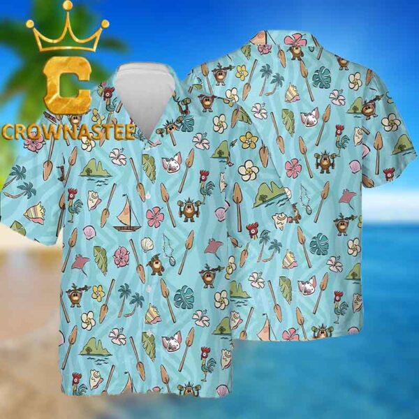 Moana Maui Pua And Heihei Disney Floral Tropical Pattern Summer Vibes Hawaiian Shirt