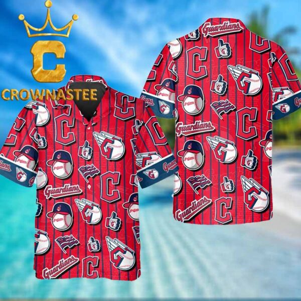Cleveland Guardians Baseball MLB Logo Collage Red Hawaiian Shirt