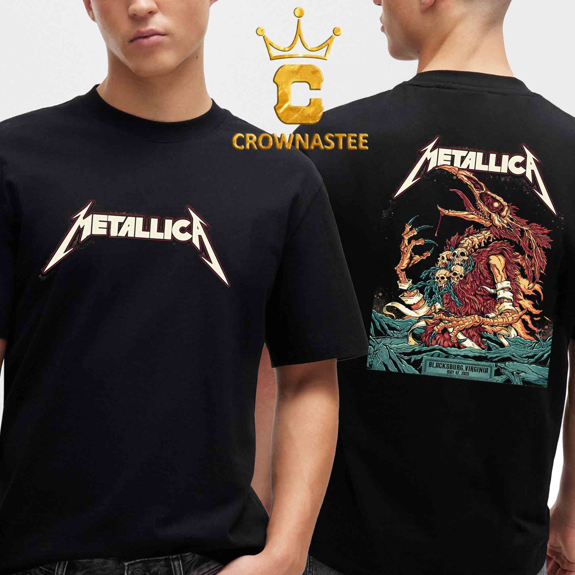 Metallica Blackburg 2025 Lane Stadium Virginia On May 7th M72 World Tour Two Sided T-Shirt Metallica Blackburg 2025 Lane Stadium Virginia On May 7th M72 World Tour Two Sided T-Shirt