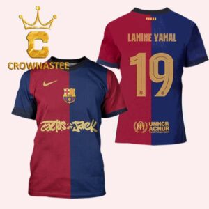 Travis Scott x Barcelona Lamine Yamal  Name Number Cactus Jack Macth Home All Over Print T-Shirt Jersey