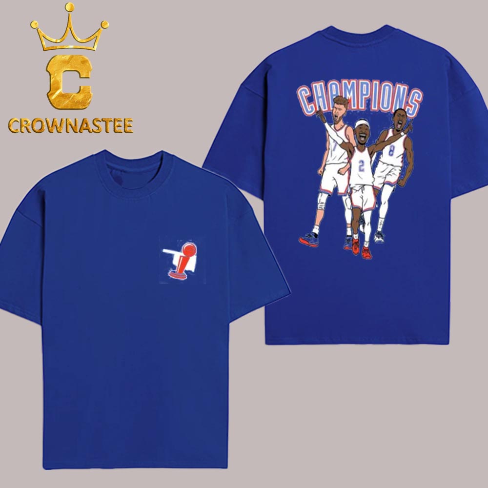 OKC Thunder Big 3 NBA Champions 2025 SGA Shai Gilgeous-Alexander Jalen Williams Chet Holmgren Two Sided T-Shirt OKC Thunder Big 3 NBA Champions 2025 SGA Shai Gilgeous-Alexander Jalen Williams Chet Holmgren Two Sided T-Shirt