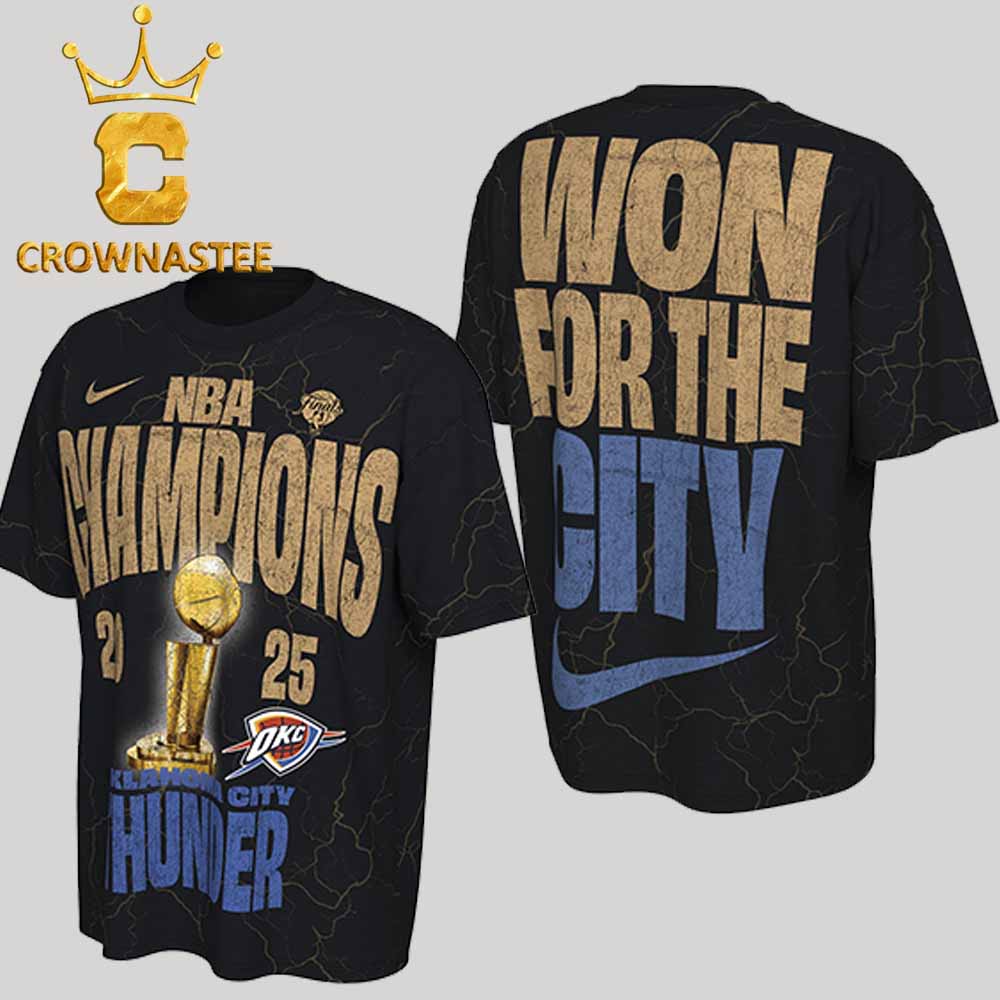 OKC Thunder Won For The City 2025 NBA Champions Nike ON COURT All Over Print T-Shirt OKC Thunder Won For The City 2025 NBA Champions Nike ON COURT All Over Print T-Shirt