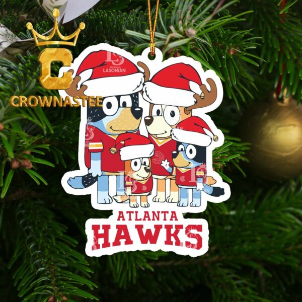Atlanta Hawks Bluey Santa Family NBA Christmas Tree Decor Ornament
