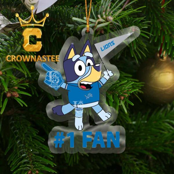 Detroit Lions Bluey 1st Fan NFL Acrylic Christmas Tree Decoration Ornament