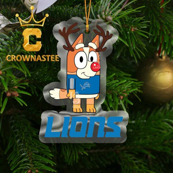 Detroit Lions Bluey Chilli Christmas Deer Acrylic Christmas Tree Decoration Ornament