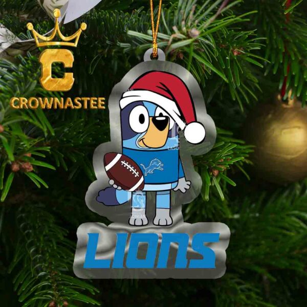 Detroit Lions Bluey Christmas Acrylic NFL Christmas Tree Decoration Ornament