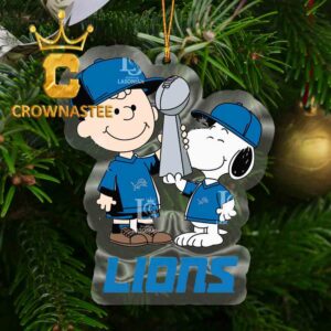 Detroit Lions Charlie Brown and Snoopy Champions NFL Acrylic Christmas Tree Decoration Ornament