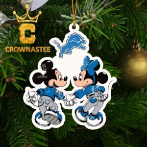 Detroit Lions Fan Minnie And Mickey Mouse Love NFL Acrylic Christmas Tree Decor Ornament