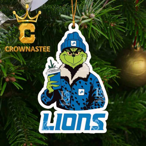 Detroit Lions Grinch Christmas Leopard NFL Football Christmas Tree Decor Ornament