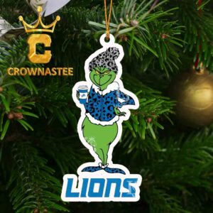 Detroit Lions Grinch Leopard Coffee NFL Football Christmas Tree Decor Ornament