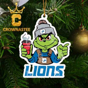 Detroit Lions Grinch With Coffee NFL Football Christmas Tree Decor Ornament
