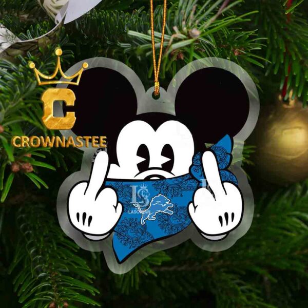 Detroit Lions Mickey Mouse Funny NFL Acrylic Christmas Tree Decor Ornament