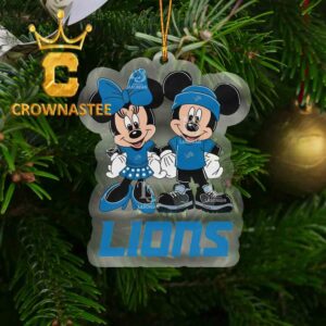 Detroit Lions Mickey Mouse Minnie Rugby NFL Acrylic Christmas Tree Decor Ornament