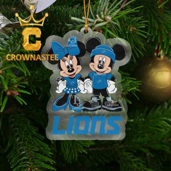 Detroit Lions Mickey Mouse Minnie Rugby NFL Acrylic Christmas Tree Decor Ornament