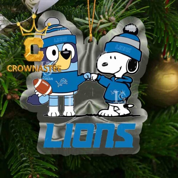 Detroit Lions Snoopy & Bluey Football NFL Acrylic Christmas Tree Decoration Ornament