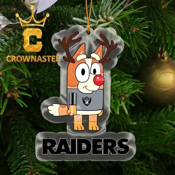 Las Vegas Raiders Bluey Chilli Christmas Deer NFL Acrylic Christmas Tree Decoration Ornament